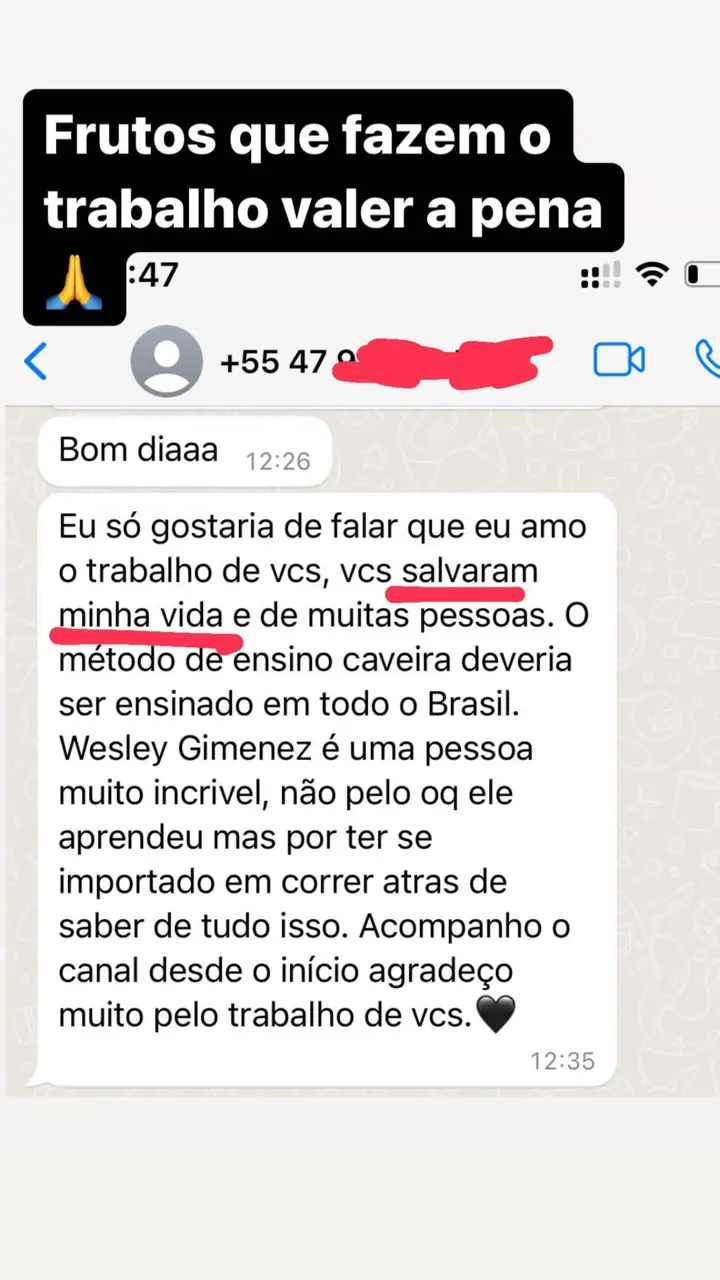 Aluno agradece: o método salvou a vida dele e de muitas pessoas