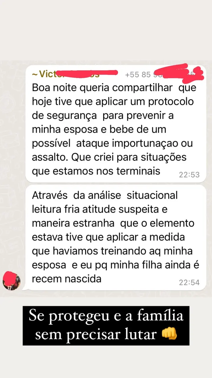 Aluno aplicou um protocolo de segurança para proteger esposa e bebê
